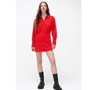 Zara red poplin shirt dress